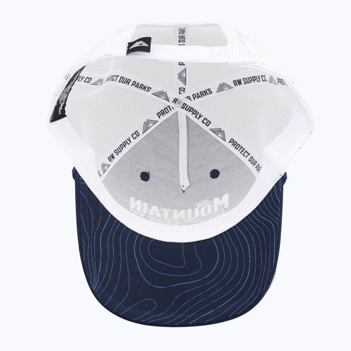 The Mountain Is Out Rope Trucker Snapback Cap - Navy/White