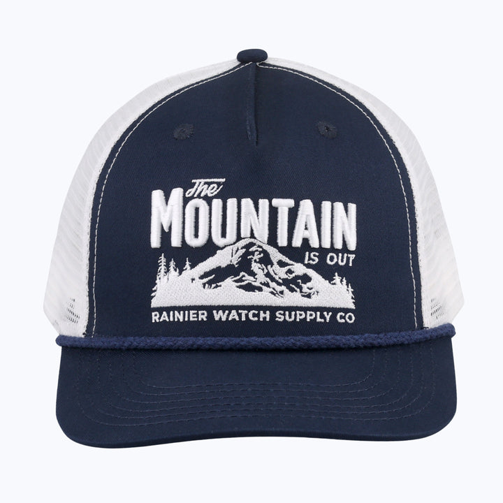 The Mountain Is Out Rope Trucker Snapback Cap - Navy/White