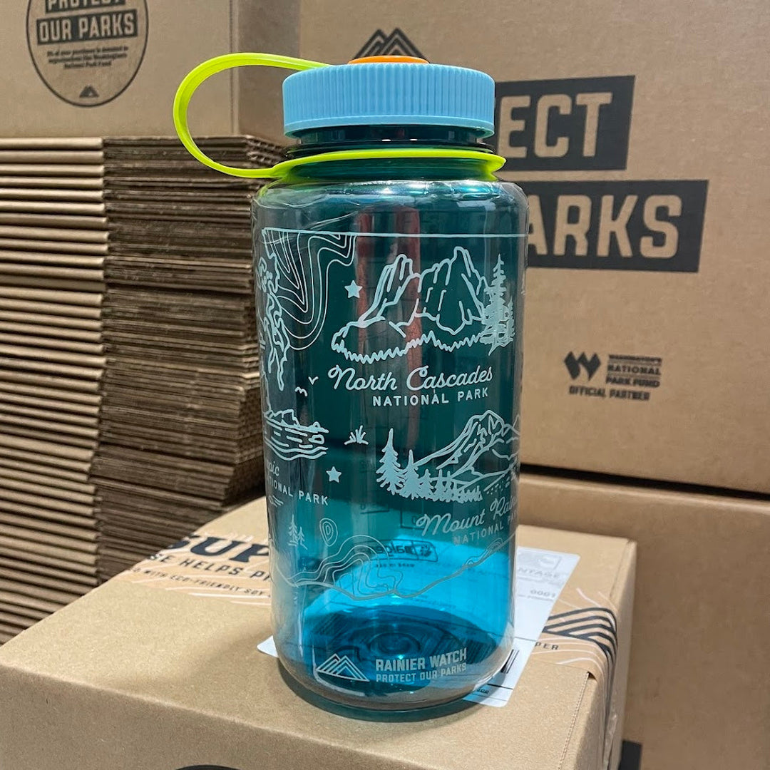Washington National Parks - 32oz Water Bottle - Cerulean Blue + Sea Lid